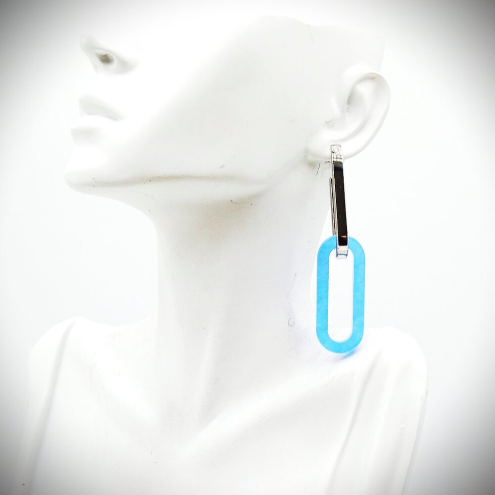 BURBERRY Two-in-One Rhodium Plated Blue Resin Convertible Dangle Earrings - Picture 12 of 12